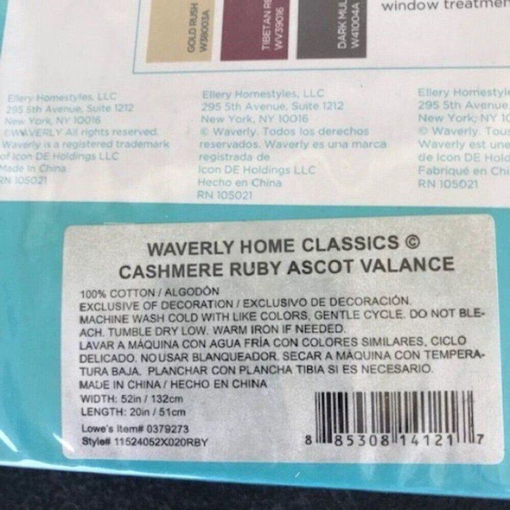Valance . Waverly "Cashmere" Ruby Ascot ......... Size: 52" Wide x 20" Long - Picture 4 of 4